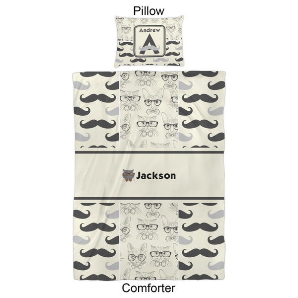 Hipster Cats & Mustache Comforter Set - Twin XL - Approval