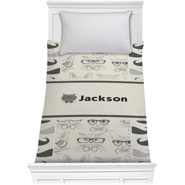 Custom Hipster Cats & Mustache Comforter - Twin XL (Personalized)