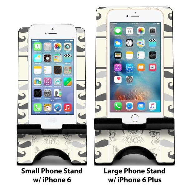 Hipster Cats & Mustache Compare Phone Stand Sizes - with iPhones