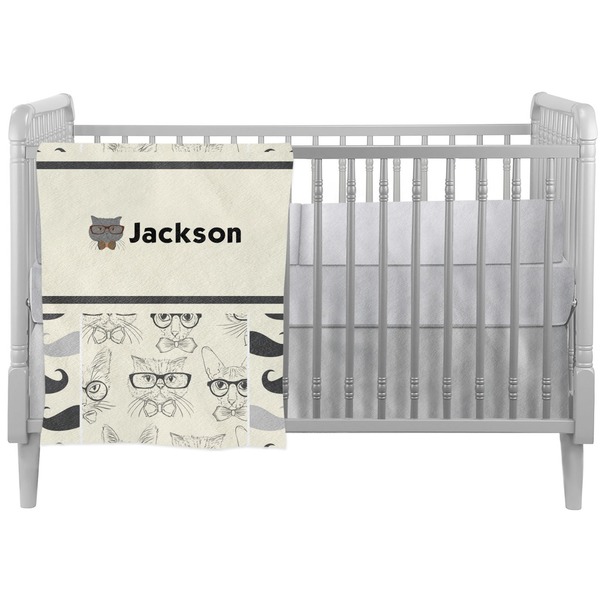 Custom Hipster Cats & Mustache Crib Comforter / Quilt (Personalized)