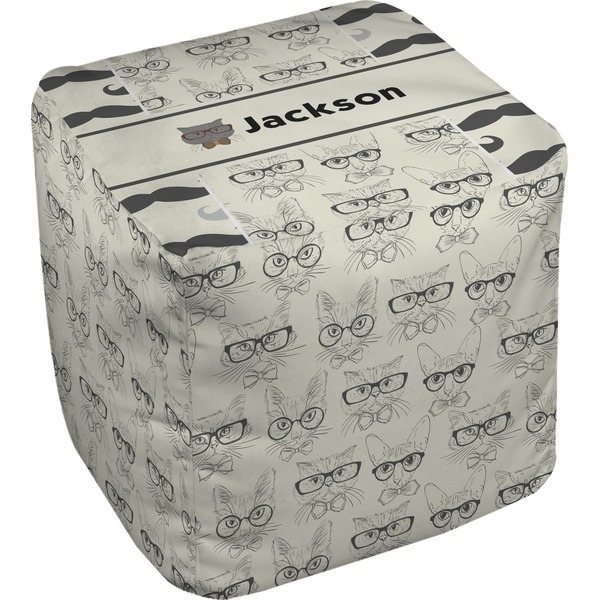 Custom Hipster Cats & Mustache Cube Pouf Ottoman - 18" (Personalized)
