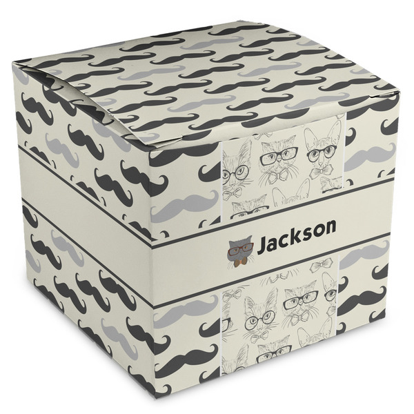 Custom Hipster Cats & Mustache Cube Favor Gift Boxes (Personalized)