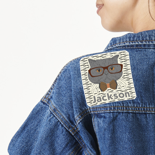 Custom Hipster Cats & Mustache Twill Iron On Patch - Custom Shape - Large (Personalized)