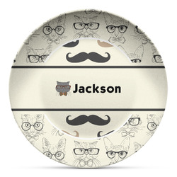 Hipster Cats & Mustache Microwave Safe Plastic Plate - Composite Polymer (Personalized)