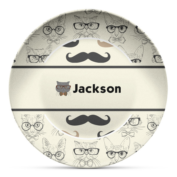 Custom Hipster Cats & Mustache Microwave Safe Plastic Plate - Composite Polymer (Personalized)