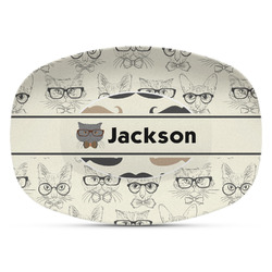 Hipster Cats & Mustache Plastic Platter - Microwave & Oven Safe Composite Polymer (Personalized)