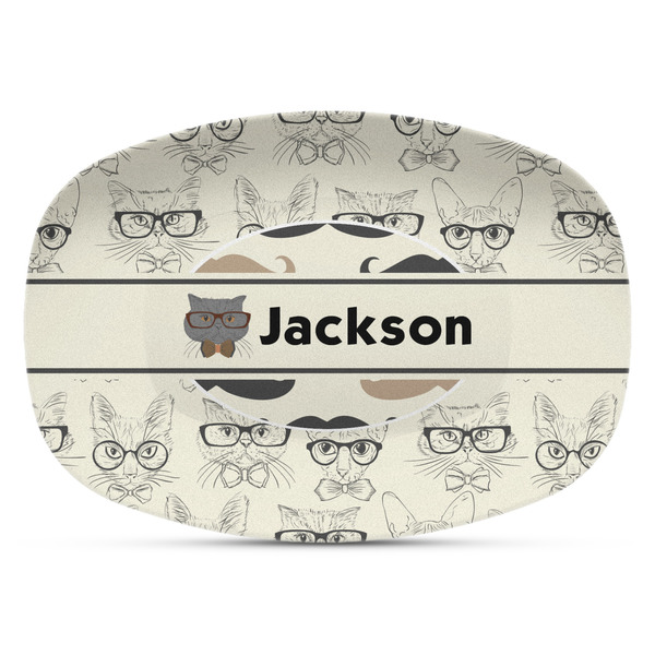 Custom Hipster Cats & Mustache Plastic Platter - Microwave & Oven Safe Composite Polymer (Personalized)