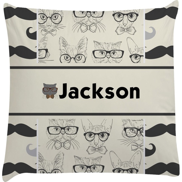 Custom Hipster Cats & Mustache Decorative Pillow Case (Personalized)