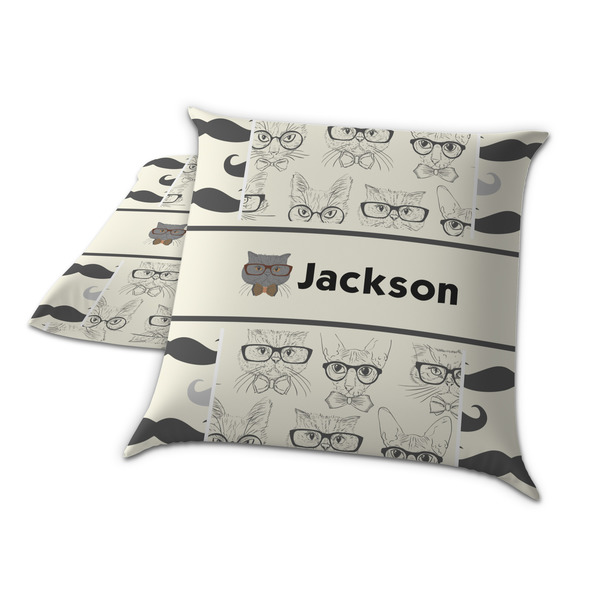 Hipster Cats & Mustache Decorative Pillow Case - TWO