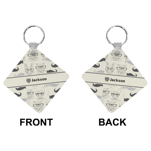 Hipster Cats & Mustache Diamond Keychain (Front + Back)