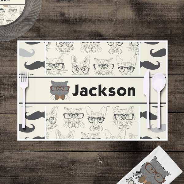 Hipster Cats & Mustache Disposable Paper Placemat - In Context