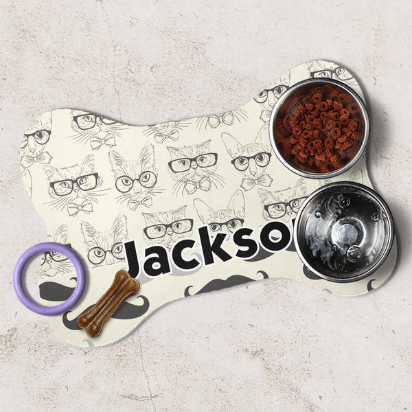 Hipster Cats & Mustache Dog Bone Shaped Mat Lifestyle