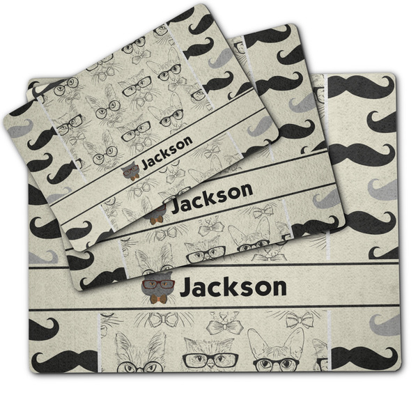Hipster Cats & Mustache Dog Food Mat - MAIN (sm, med, lrg)
