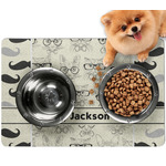 Hipster Cats & Mustache Dog Food Mat - Small w/ Name or Text