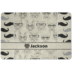 Hipster Cats & Mustache Dog Food Mat w/ Name or Text