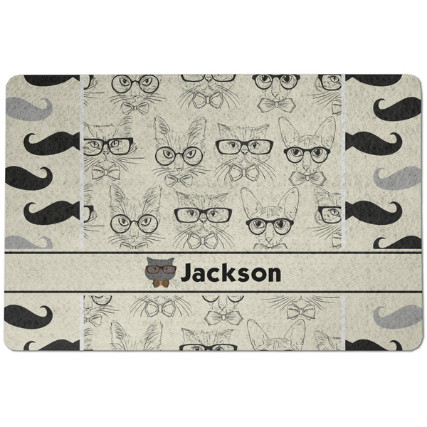 Custom Hipster Cats & Mustache Dog Food Mat w/ Name or Text