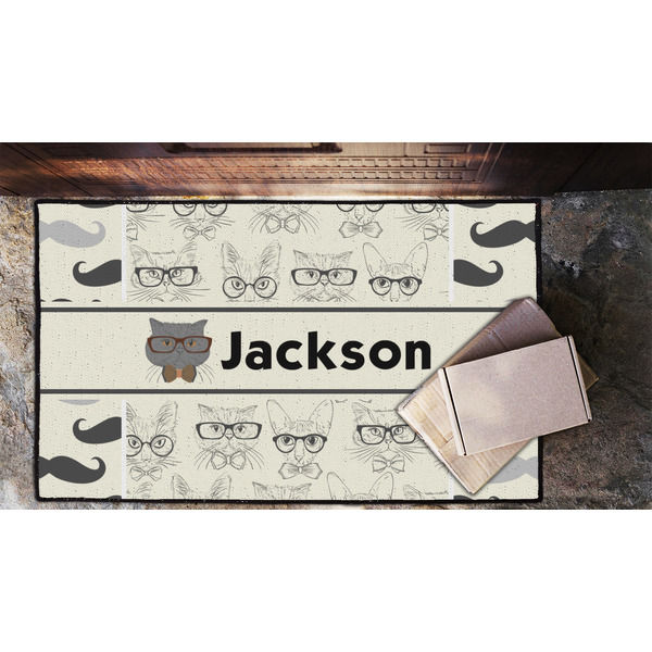 Hipster Cats & Mustache Door Mat - LIFESTYLE (Lrg)