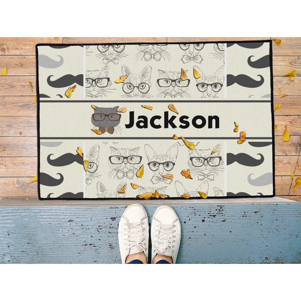 Hipster Cats & Mustache Door Mat - LIFESTYLE (Med)