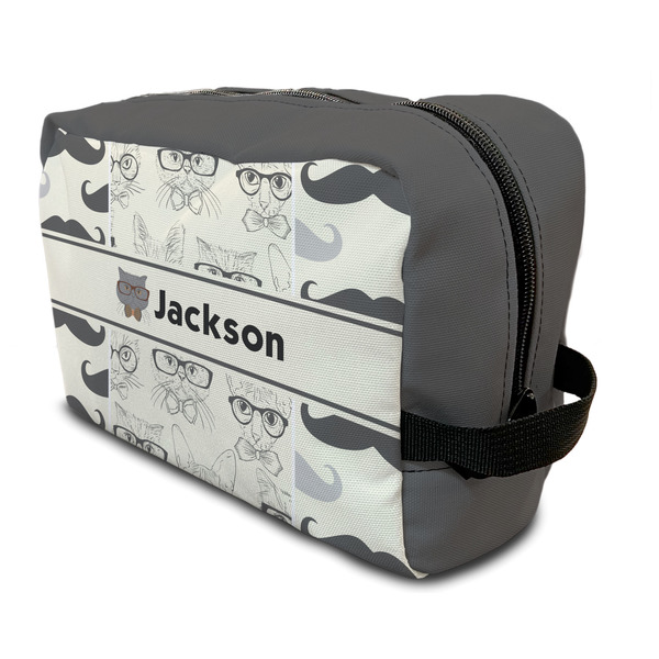 Custom Hipster Cats & Mustache Toiletry Bag / Dopp Kit (Personalized)