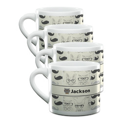 Hipster Cats & Mustache Double Shot Espresso Cups - Set of 4 (Personalized)