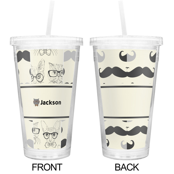 Hipster Cats & Mustache Double Wall Tumbler with Straw - Approval