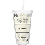 Hipster Cats & Mustache Double Wall Tumbler with Straw (Personalized)