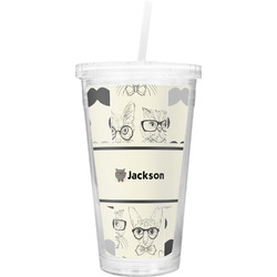 Hipster Cats & Mustache Double Wall Tumbler with Straw (Personalized)