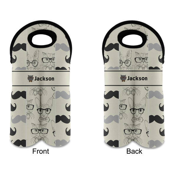 Hipster Cats & Mustache Double Wine Tote - APPROVAL (new)