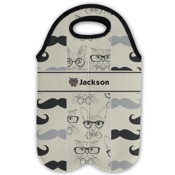 Hipster Cats & Mustache Double Wine Tote - Flat (new)