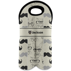 Hipster Cats & Mustache Wine Tote Bag (2 Bottles) (Personalized)