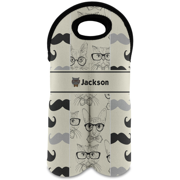 Custom Hipster Cats & Mustache Wine Tote Bag (2 Bottles) (Personalized)