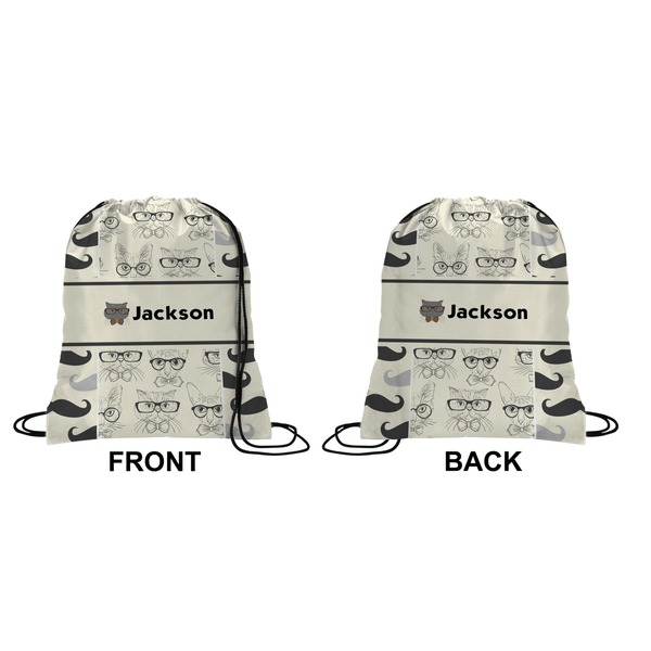 Hipster Cats & Mustache Drawstring Backpack Front & Back Small