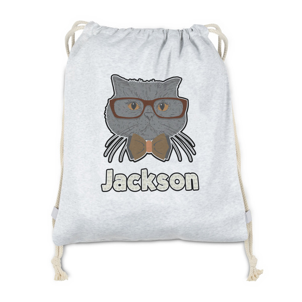 Custom Hipster Cats & Mustache Drawstring Backpack - Sweatshirt Fleece - Double Sided (Personalized)