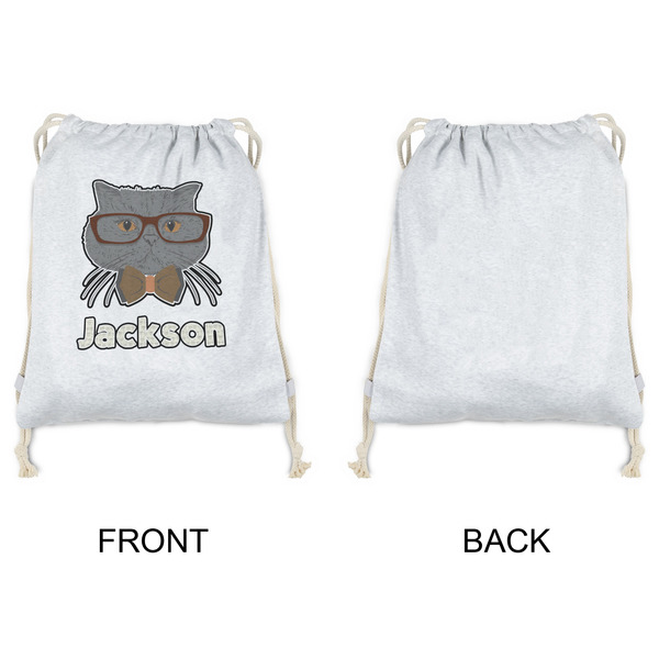Hipster Cats & Mustache Drawstring Backpacks - Sweatshirt Fleece - Single Sided - APPROVAL