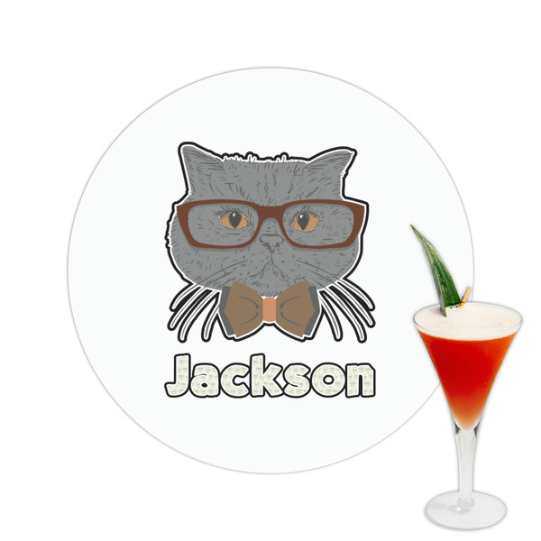 Custom Hipster Cats & Mustache Printed Drink Topper -  2.5" (Personalized)