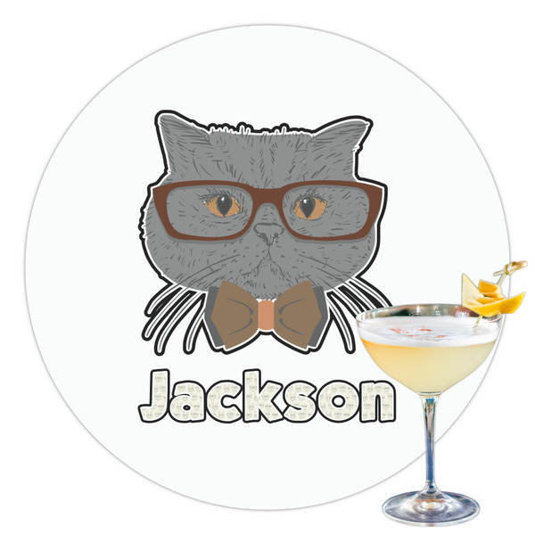 Custom Hipster Cats & Mustache Printed Drink Topper - 3.5" (Personalized)
