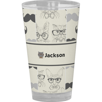 Hipster Cats & Mustache Pint Glass - Full Color (Personalized)