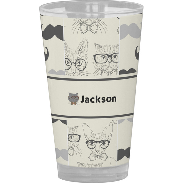 Custom Hipster Cats & Mustache Pint Glass - Full Color (Personalized)