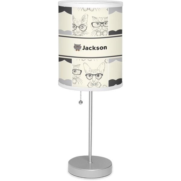 Custom Hipster Cats & Mustache 7" Drum Lamp with Shade Linen (Personalized)
