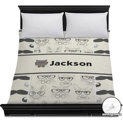 Hipster Cats & Mustache Duvet Cover - Full / Queen (Personalized)