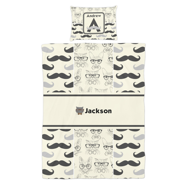 Hipster Cats & Mustache Duvet Cover Set - Twin - Alt Approval