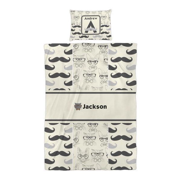 Hipster Cats & Mustache Duvet Cover Set - Twin XL - Alt Approval