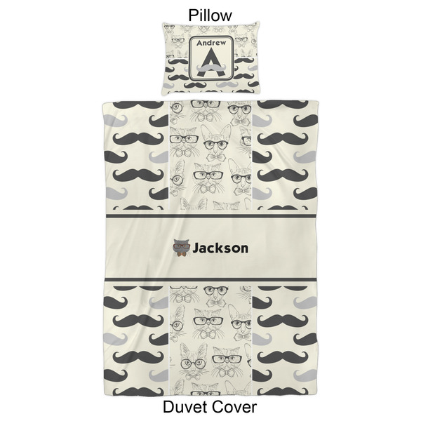 Hipster Cats & Mustache Duvet Cover Set - Twin XL - Approval