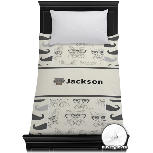 Custom Hipster Cats & Mustache Duvet Cover - Twin (Personalized)