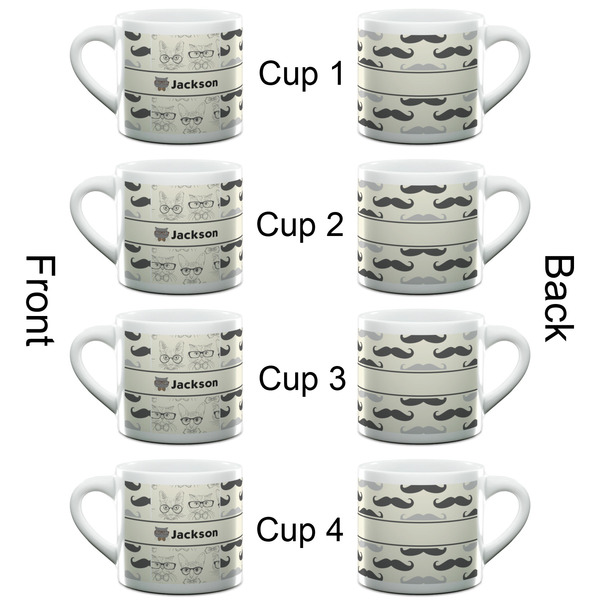 Hipster Cats & Mustache Espresso Cup - 6oz (Double Shot Set of 4) APPROVAL
