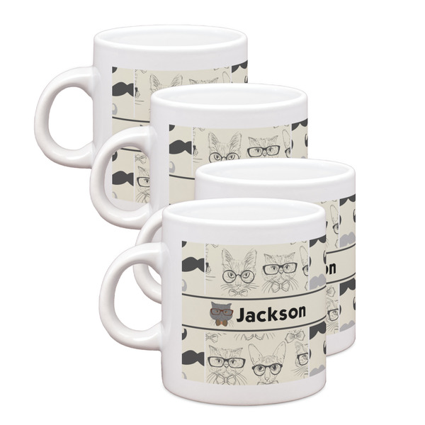 Custom Hipster Cats & Mustache Single Shot Espresso Cups - Set of 4 (Personalized)