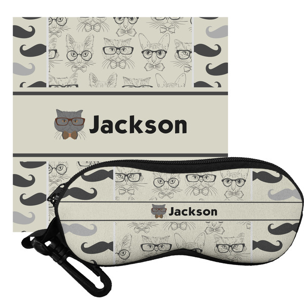Custom Hipster Cats & Mustache Eyeglass Case & Cloth (Personalized)
