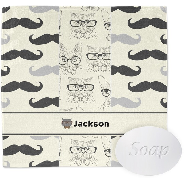 Hipster Cats & Mustache Wash Cloth with soap