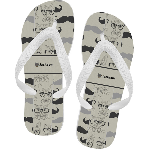 Custom Hipster Cats & Mustache Flip Flops - XSmall (Personalized)