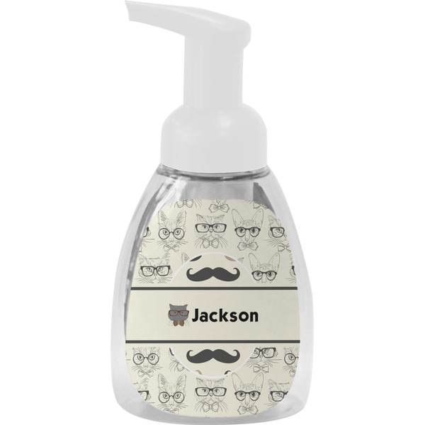 Custom Hipster Cats & Mustache Foam Soap Bottle - White (Personalized)